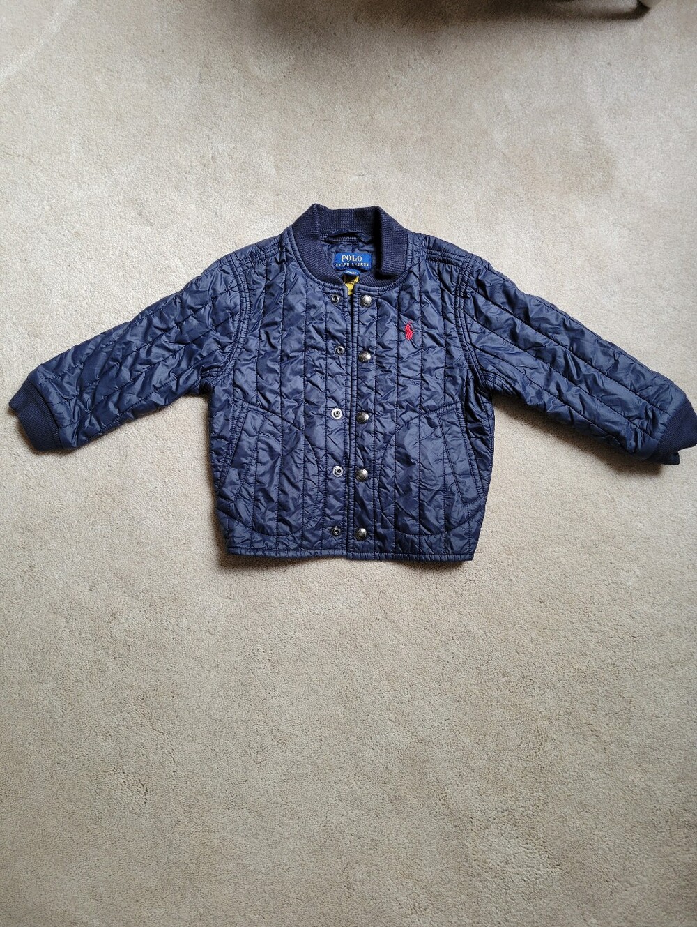 Polo by Ralph Lauren Navy Quilted Jacket with Red Logo - 2t